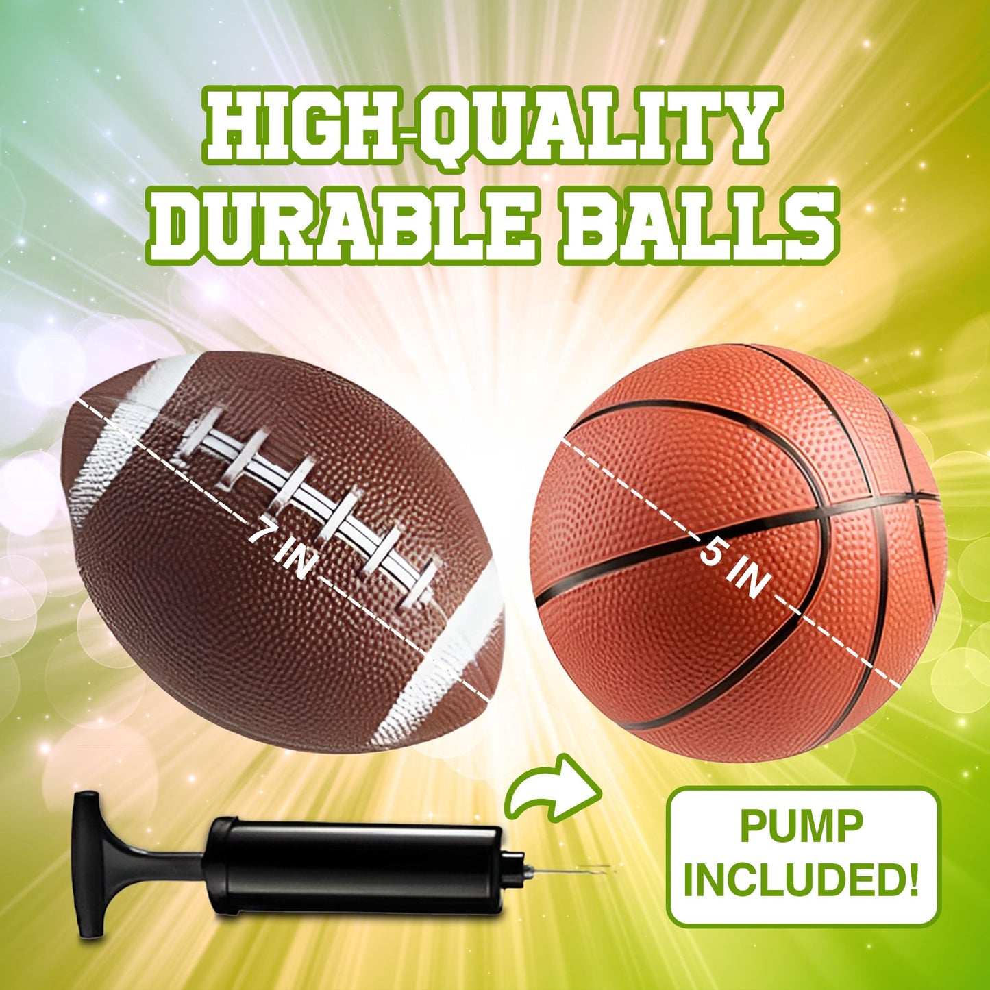 PlayBolt Sports Balls for Kids & Toddlers - 5-inch Sports Balls Set Includes Football, Small Soccer Ball, Basketball, and Playground Balls, Fun Indoors & Outdoor Toys (Hand Pump Included)