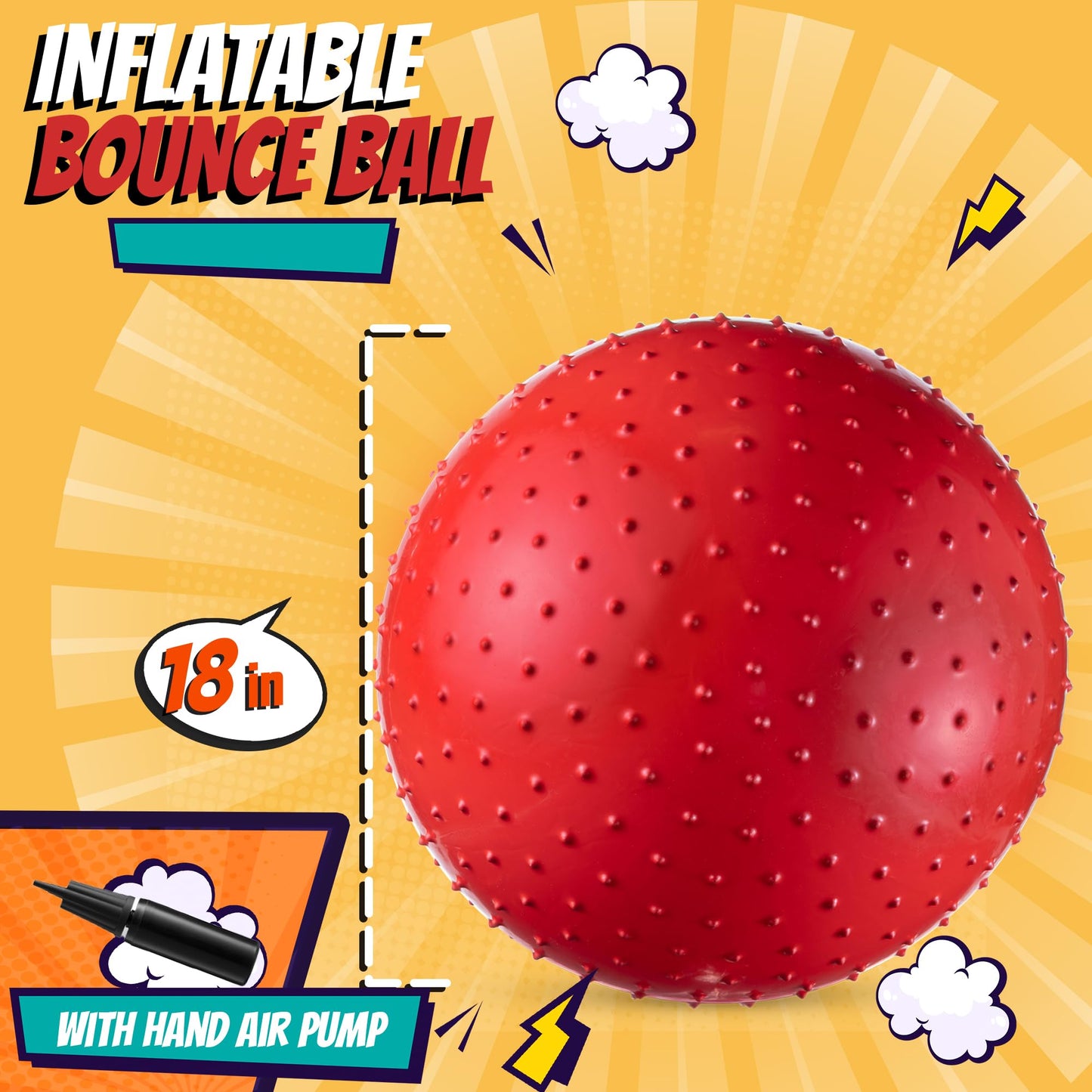 PlayBolt 18-Inch Big Balls for Toddlers and Kids - Inflatable Giant Balls for Kids with Hand Air Pump, Big Bouncy, Sensory Play, Stress Toy, Knobby, Large Playground, Recess, Games for Children