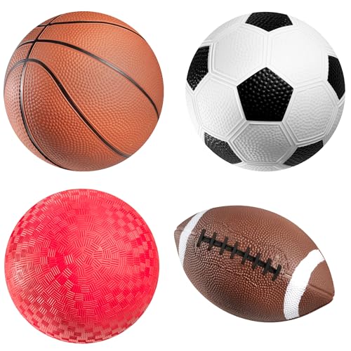 PlayBolt Sports Balls for Kids & Toddlers - 5-inch Sports Balls Set Includes Football, Small Soccer Ball, Basketball, and Playground Balls, Fun Indoors & Outdoor Toys (Hand Pump Included)