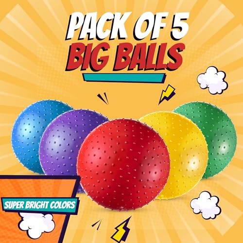 PlayBolt 18-Inch Big Balls for Toddlers and Kids - Inflatable Giant Balls for Kids with Hand Air Pump, Big Bouncy, Sensory Play, Stress Toy, Knobby, Large Playground, Recess, Games for Children
