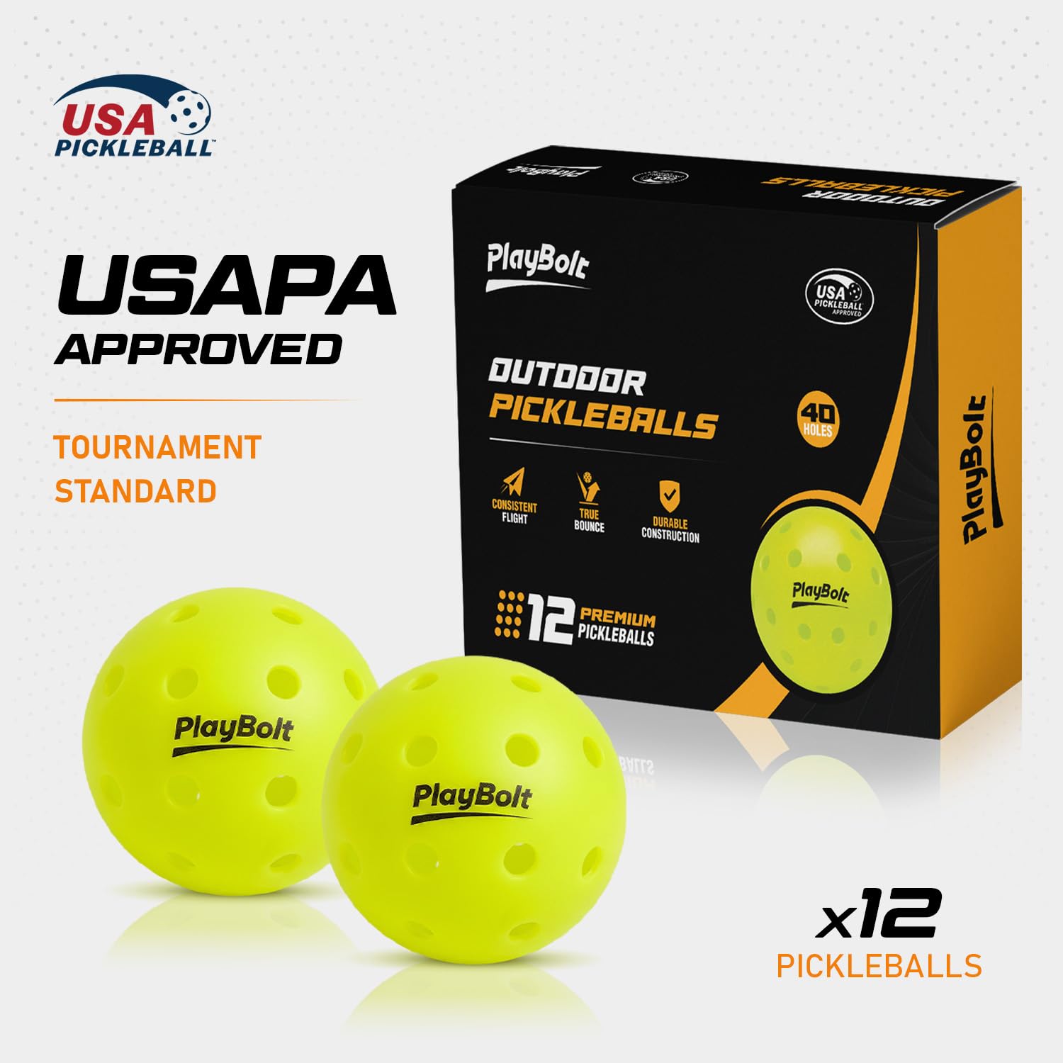 PlayBolt Outdoor Pickleball Balls, 12 Pack Premium Pickle Ball Set, USAPA