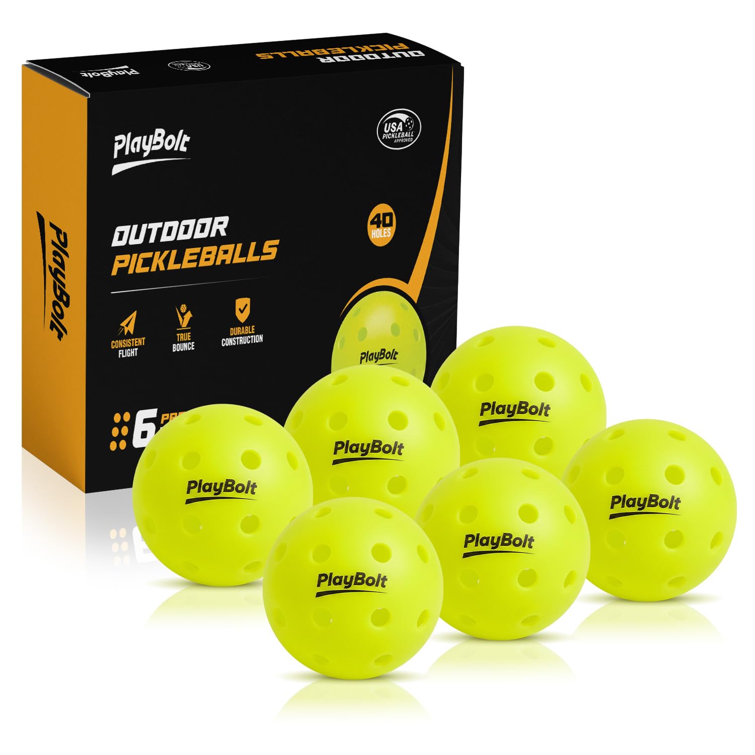 PlayBolt Outdoor Pickleball Balls, 6 Pack Premium Pickle Balls Set, USAPA