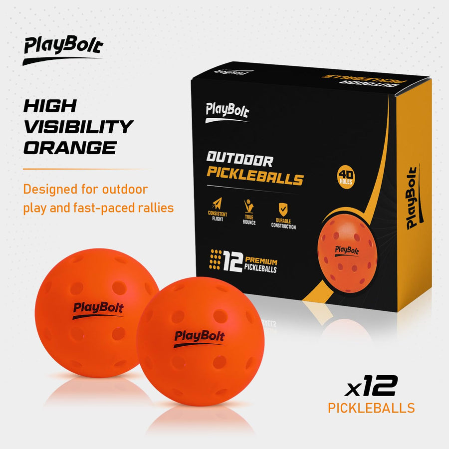 PlayBolt Outdoor Pickleball Balls, 12 Pack Premium Orange Pickle Ball Set