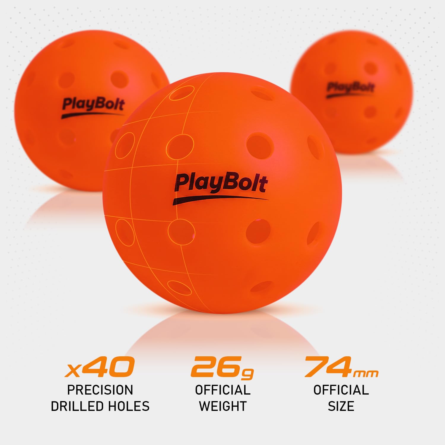 PlayBolt Outdoor Pickleball Balls, 50 Pack Bulk Orange Pickle Ball Set