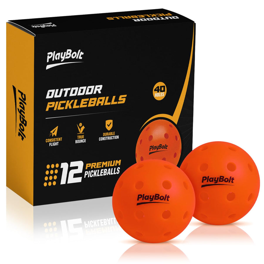 PlayBolt Outdoor Pickleball Balls, 12 Pack Premium Orange Pickle Ball Set