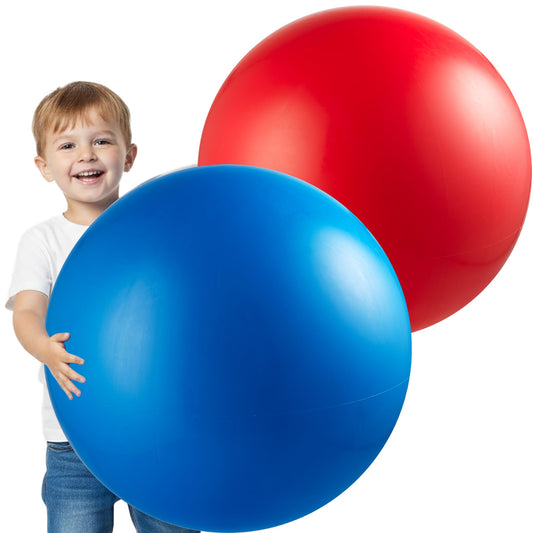 PlayBolt Jumbo 18-Inch Playground Balls (2 Pack, Red & Blue) - Giant Large Inflatable Rubber Kickball for Kids and Toddlers, Boys & Girls Backyard, Sports, Gym, Recess, Indoor & Outdoor Games w/Pump