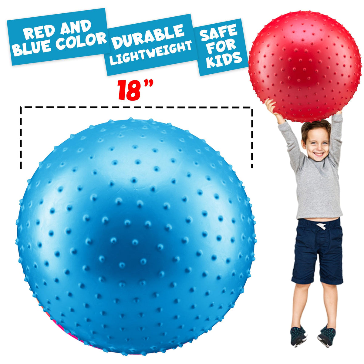 PlayBolt Jumbo 18-Inch Knobby Sensory Balls w/Pump for Kids (Pack of 2)