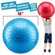PlayBolt Jumbo 18-Inch Knobby Sensory Balls with Pump (Pack of 2) - Large Size Inflatable Bumpy Grip Bouncy Balls for Toddlers, Kids, Therapy, Daycare, School Recess, Backyard, Indoor & Outdoor Play