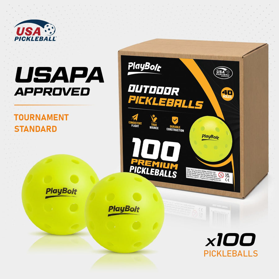 PlayBolt Outdoor Pickleball Ball, 100 Pack Bulk Pickle Balls Set, USAPA