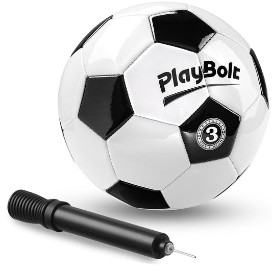 PlayBolt Soccer Ball Size 3 - Premium PVC Leather Cover - Youth Soccer Balls with Pump - Training, Practice, Match & Game Ball for Kids (Pack of 1)