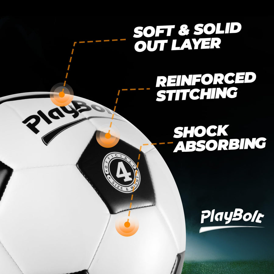 PlayBolt Soccer Ball Size 4 - Premium PVC Leather Cover - Youth Soccer Balls with Pump - Training, Practice, Match & Game Ball for Kids & Teens (Pack of 1)