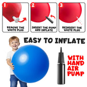 PlayBolt Jumbo 18-Inch Playground Balls (2 Pack, Red & Blue) - Giant Large Inflatable Rubber Kickball for Kids and Toddlers, Boys & Girls Backyard, Sports, Gym, Recess, Indoor & Outdoor Games w/Pump
