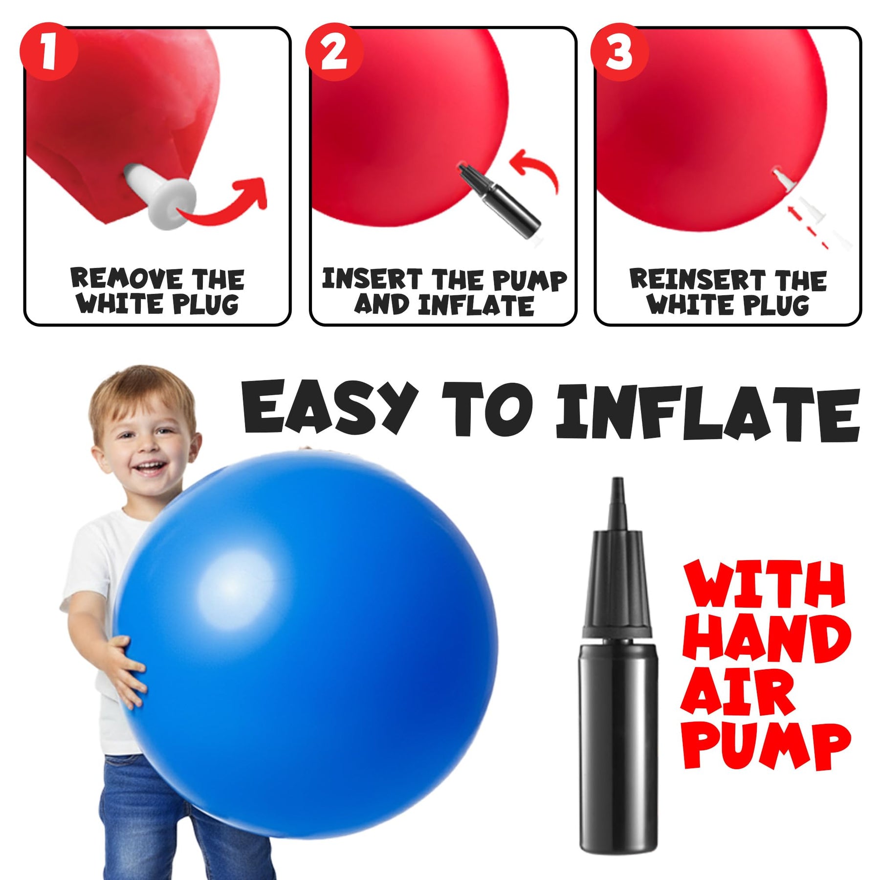 PlayBolt Jumbo 18-Inch Playground Balls (2 Pack, Red & Blue) - Giant Large Inflatable Rubber Kickball for Kids and Toddlers, Boys & Girls Backyard, Sports, Gym, Recess, Indoor & Outdoor Games w/Pump