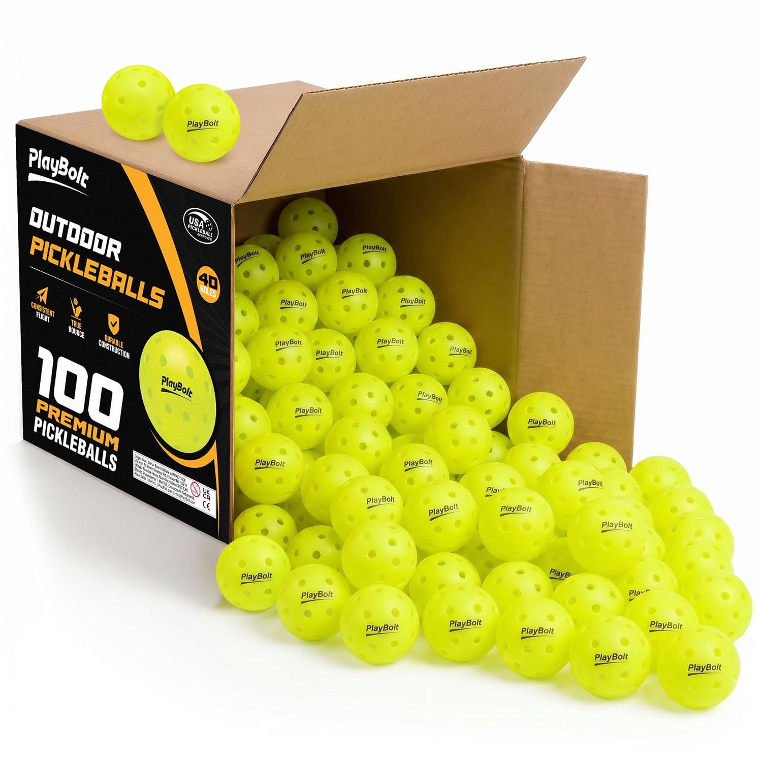 PlayBolt Outdoor Pickleball Ball, 100 Pack Bulk Pickle Balls Set, USAPA