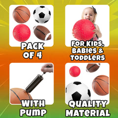 PlayBolt Sports Balls for Kids & Toddlers Toys - (Pack of 4) 5-inch