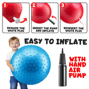 PlayBolt Jumbo 18-Inch Knobby Sensory Balls with Pump (Pack of 2) - Large Size Inflatable Bumpy Grip Bouncy Balls for Toddlers, Kids, Therapy, Daycare, School Recess, Backyard, Indoor & Outdoor Play