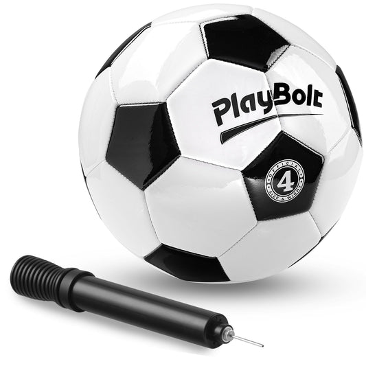 PlayBolt Soccer Ball Size 4 - Premium PVC Leather Cover - Youth Soccer Balls with Pump - Training, Practice, Match & Game Ball for Kids & Teens (Pack of 1)