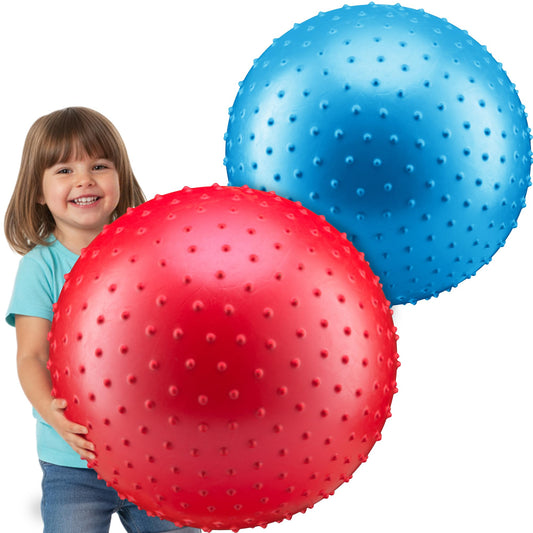 PlayBolt Jumbo 18-Inch Knobby Sensory Balls with Pump (Pack of 2) - Large Size Inflatable Bumpy Grip Bouncy Balls for Toddlers, Kids, Therapy, Daycare, School Recess, Backyard, Indoor & Outdoor Play