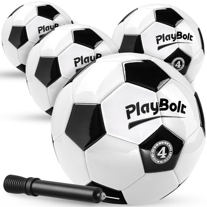 PlayBolt Soccer Ball Size 4 - Premium PVC Leather Cover - Youth Soccer Balls with Pump - Training, Practice, Match & Game Ball for Kids & Teens (Pack of 4)