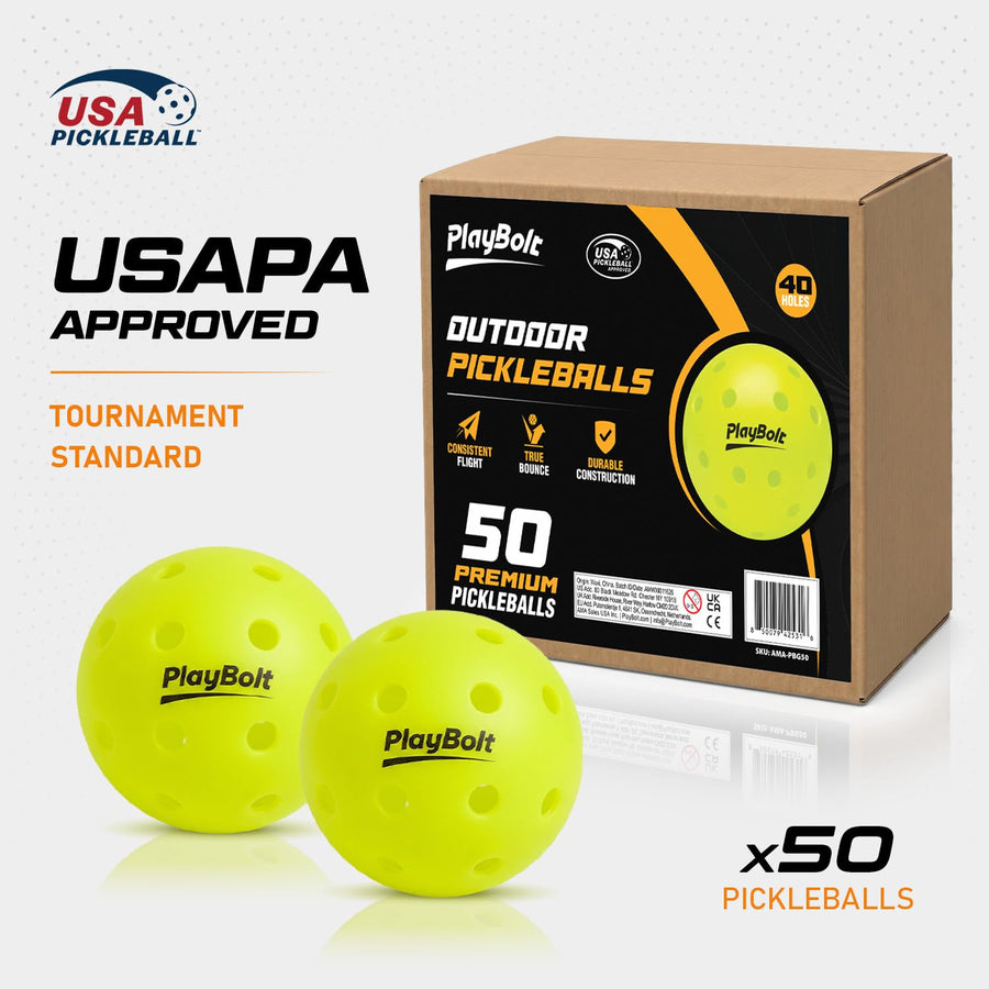 PlayBolt Outdoor Pickleball Balls, 50 Pack Bulk Pickle Ball Set, USAPA