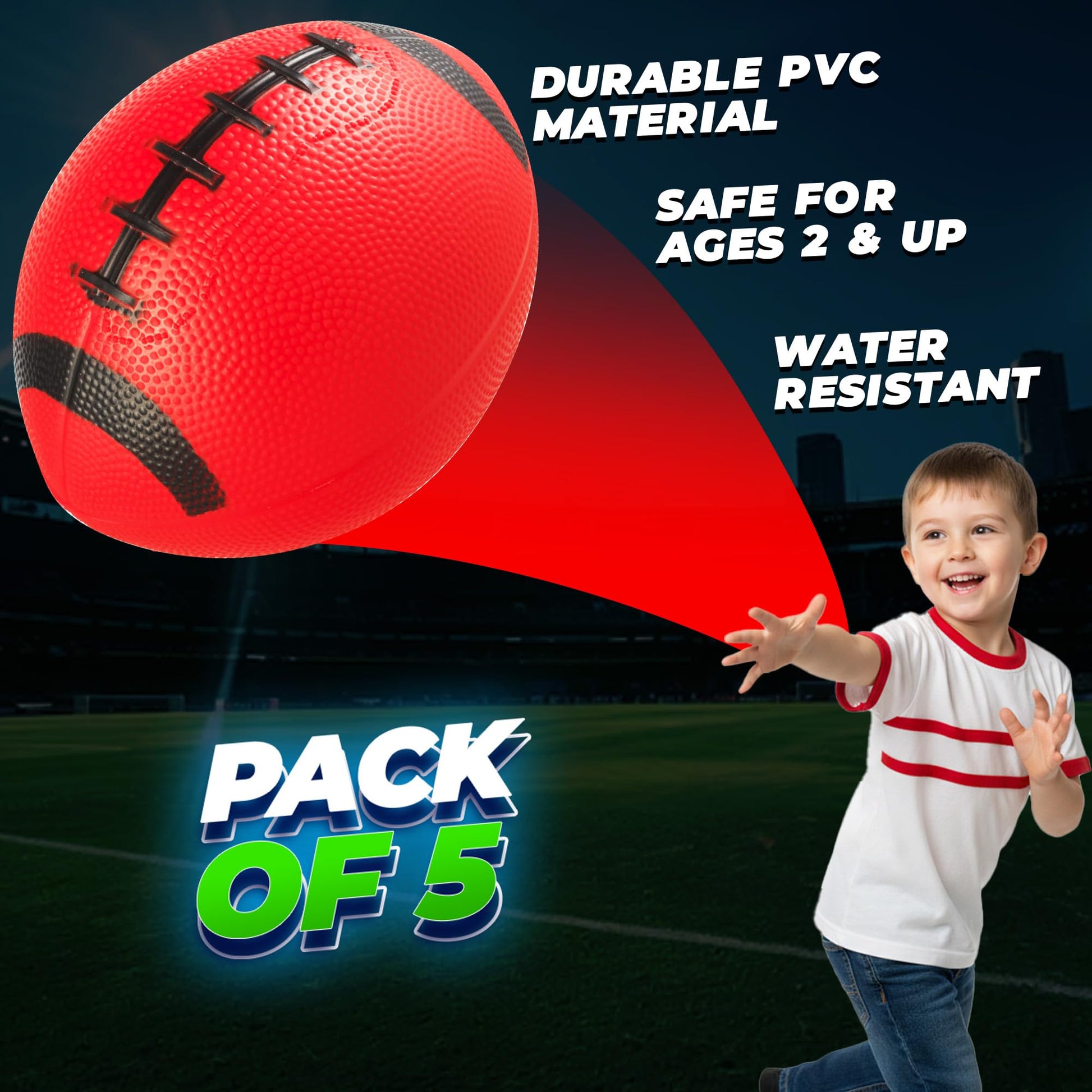 6-Inch Mini Footballs for Kids (Pack of 5) - Inflatable PVC Football Toys for Boys & Girls w/ Hand Pump, Easy to Grip Small Sports Balls for Backyard, Recess, Party Favor, Indoor/Outdoor, Colorful