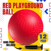 PlayBolt Playground Balls Bulk - 8.5 Inch Red Rubber Kickball Bouncy Inflatable Balls for Kids & Adults w/Hand Pump, Indoor & Outdoor Games, Kickballs, Dodgeball, Four Square, and More, (12-Pack)
