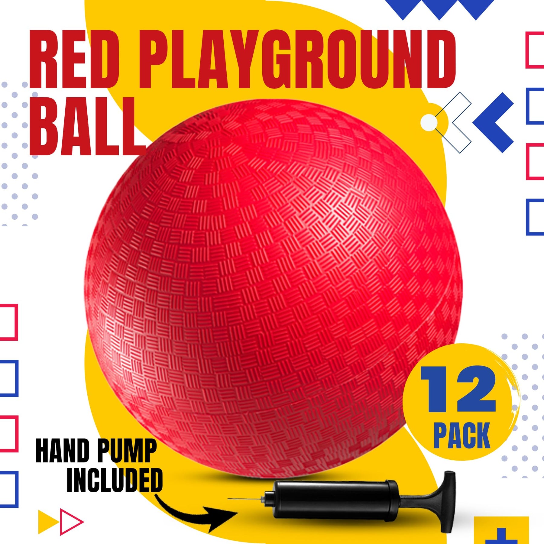 PlayBolt Playground Balls Bulk - 8.5 Inch Red Rubber Kickball Bouncy Inflatable Balls for Kids & Adults w/Hand Pump, Indoor & Outdoor Games, Kickballs, Dodgeball, Four Square, and More, (12-Pack)