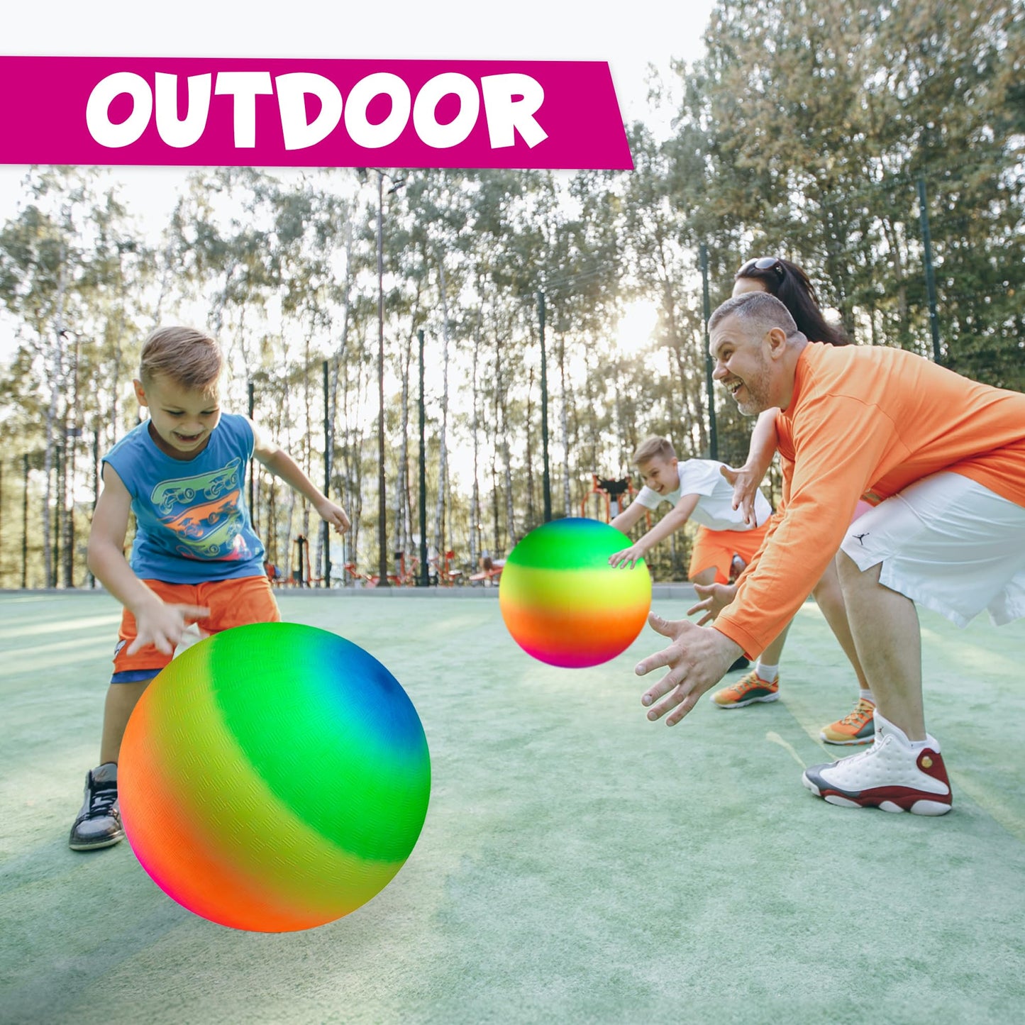 18 Inch Rainbow Playground Ball for Kids (Pack of 1) Jumbo Size Rainbow Inflatable Big Bouncy Kickball for Park, Giant Balls for Indoor and Outdoor Games with Hand Pump