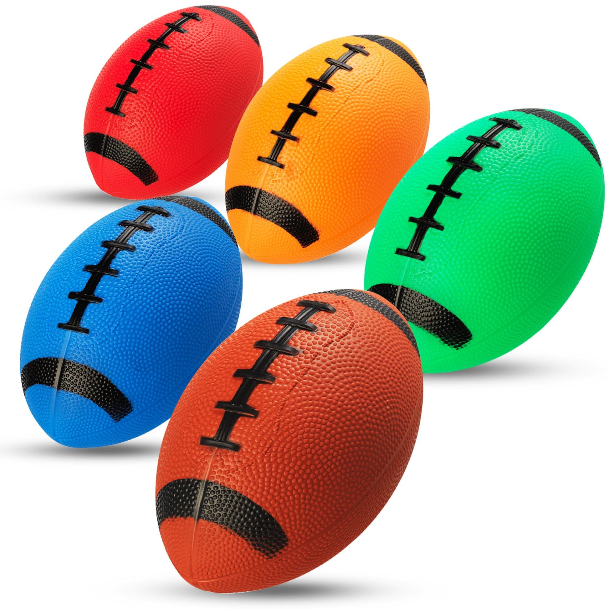6-Inch Mini Footballs for Kids (Pack of 5) - Inflatable PVC Football Toys for Boys & Girls w/ Hand Pump, Easy to Grip Small Sports Balls for Backyard, Recess, Party Favor, Indoor/Outdoor, Colorful