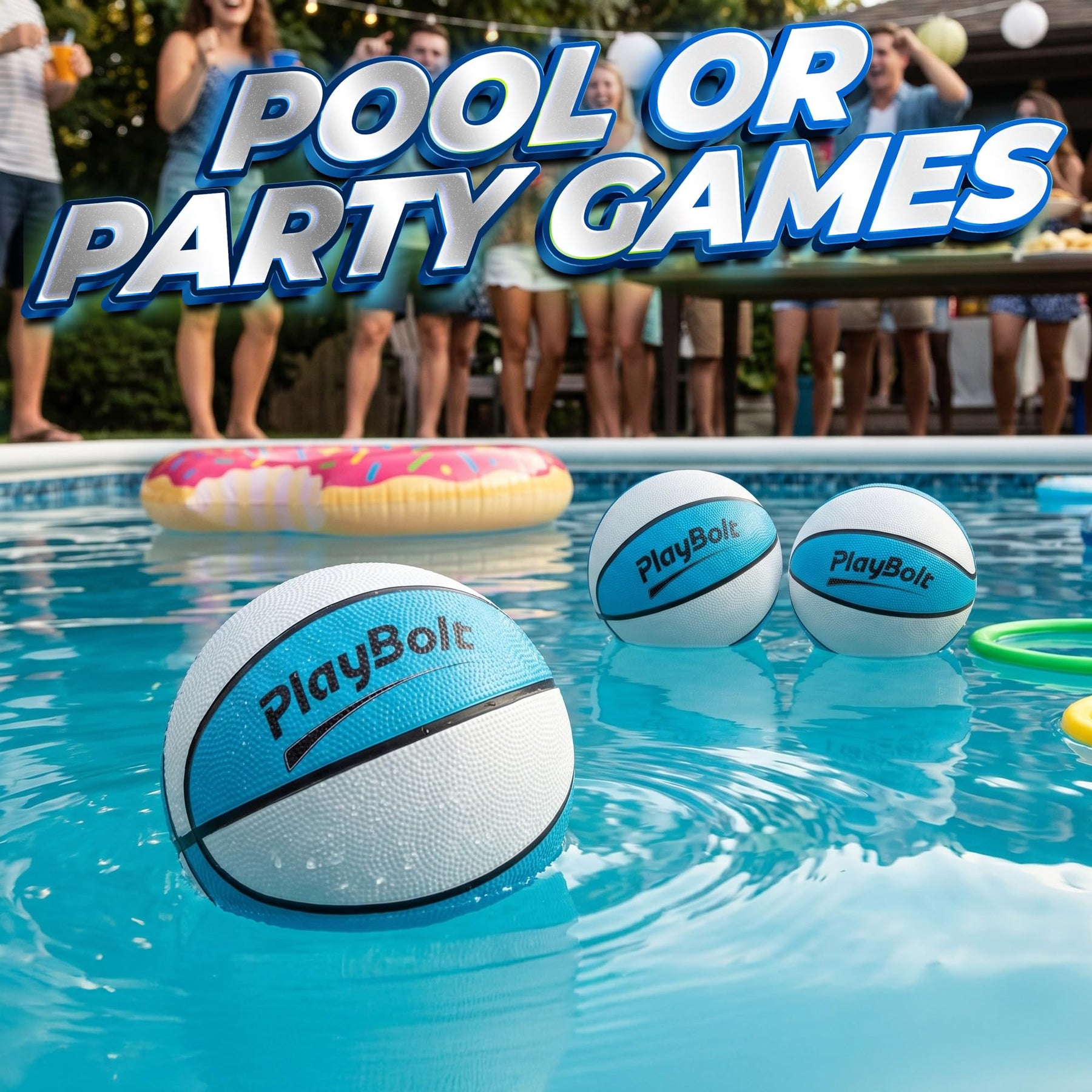 PlayBolt 7-Inch Pool Basketballs (3 Pack) - Waterproof Water Toy Balls - Size 3 Floating Water Basketball for Pool Hoop, Swimming Pool Party Games, Kids & Adults