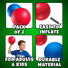5-Inch Red & Blue Dodgeballs (2-Pack) with Hand Pump, Playground Balls