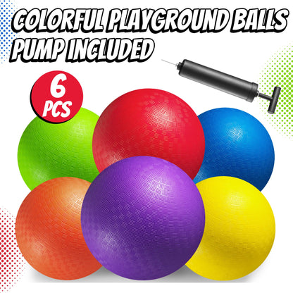 5” Playground Balls for Toddlers & Kids - (6 Pack) Inflatable Rubber Bouncy Dodgeball Balls w/Pump - Small & Colorful for Four Square, Gym, Backyard, Recess, Sports, Preschool & Kindergarten Games