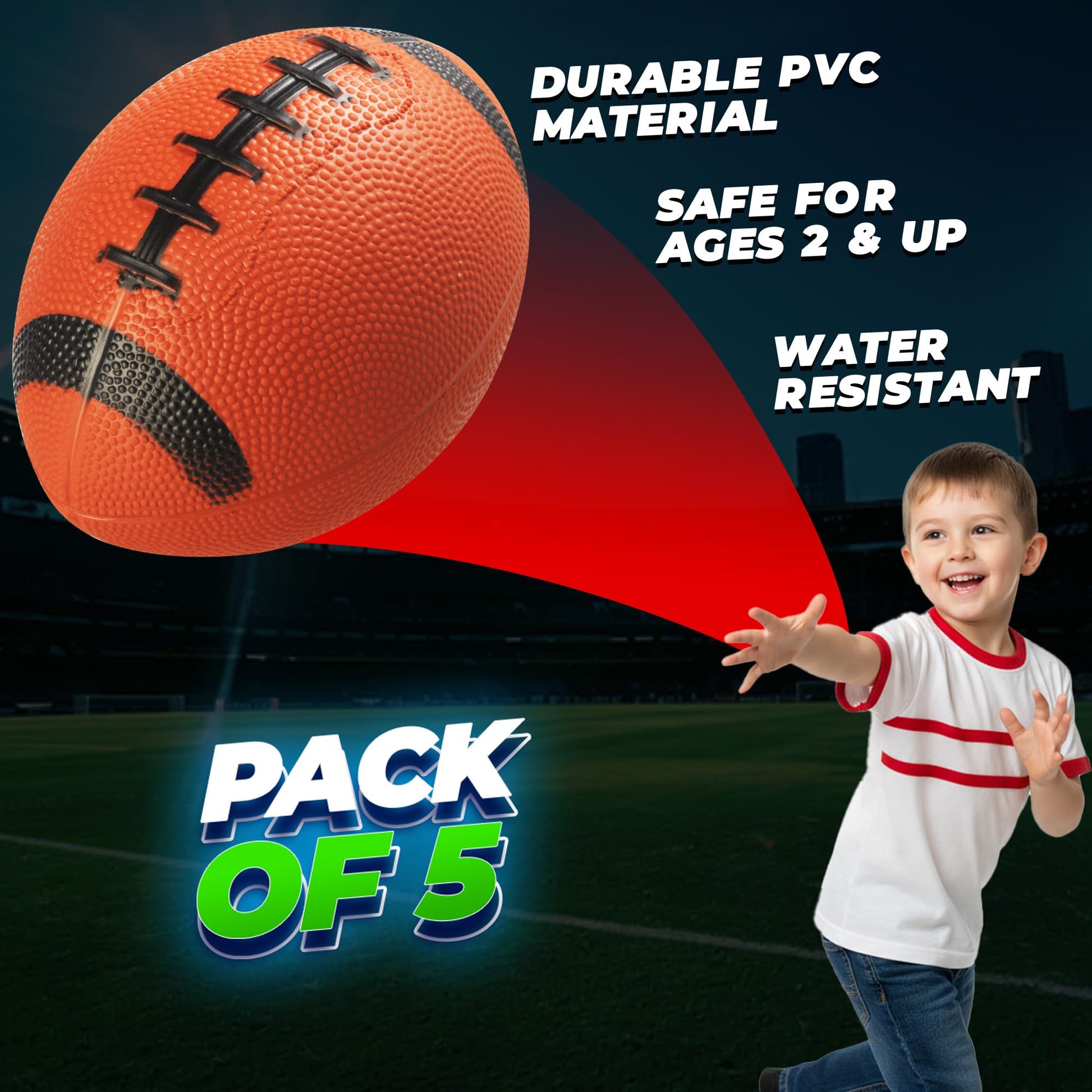 6-Inch Mini Footballs for Kids (Pack of 5) - Inflatable PVC Football Toys for Boys & Girls with Hand Pump, Easy to Grip Small Sports Balls for Backyard, Recess, Party Favor, Indoor/Outdoor, Brown