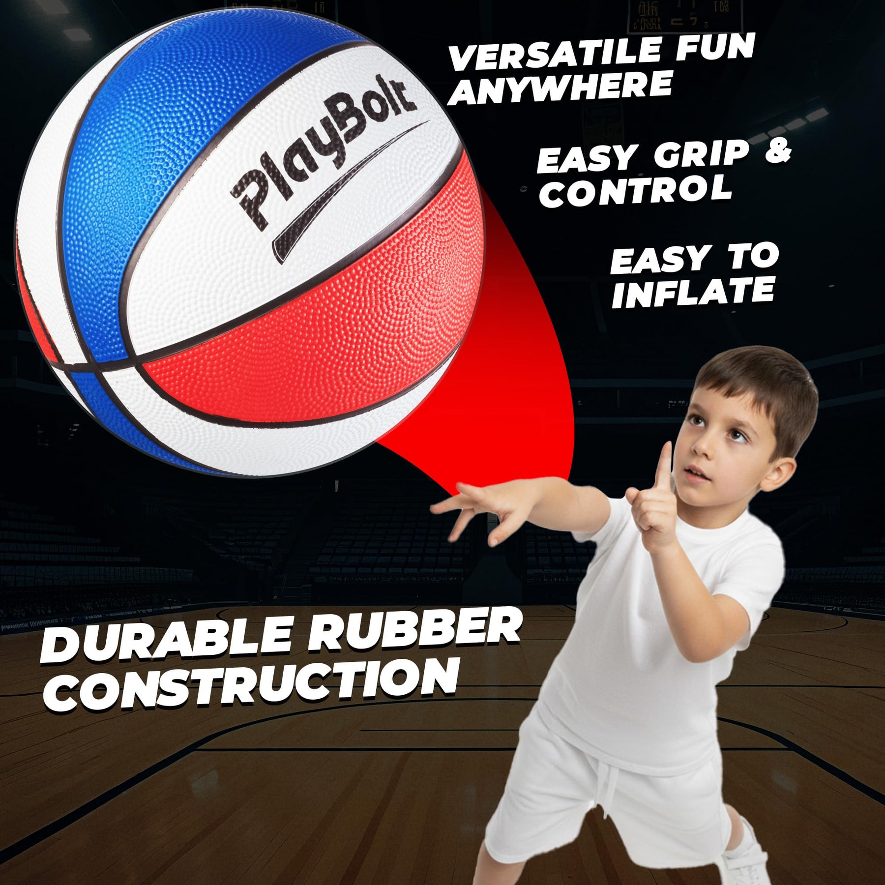 Size 3 Mini Basketballs (Pack of 3) - 7-Inch Premium Red, White & Blue Youth Rubber Basketballs with Hand Pump for Kids, Indoor Over-the-Door Hoops, Backyard Pools, Arcade Games, Training and Practice