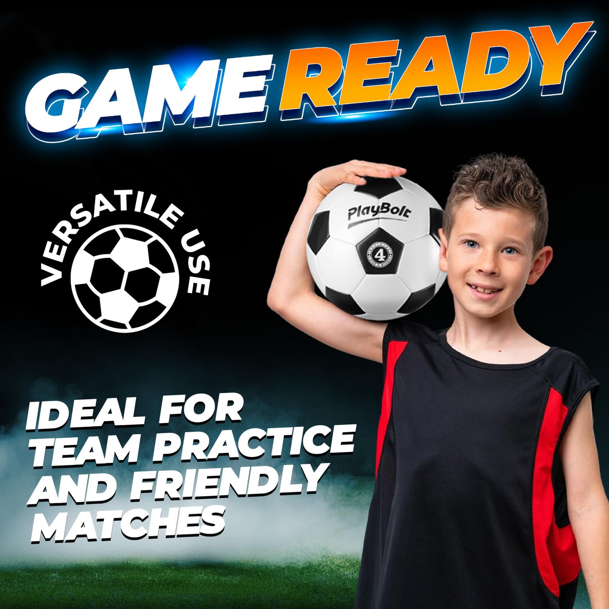 PlayBolt Soccer Ball Size 4 - Premium PVC Leather Cover - Youth Soccer Balls with Pump - Training, Practice, Match & Game Ball for Kids & Teens (Pack of 4)