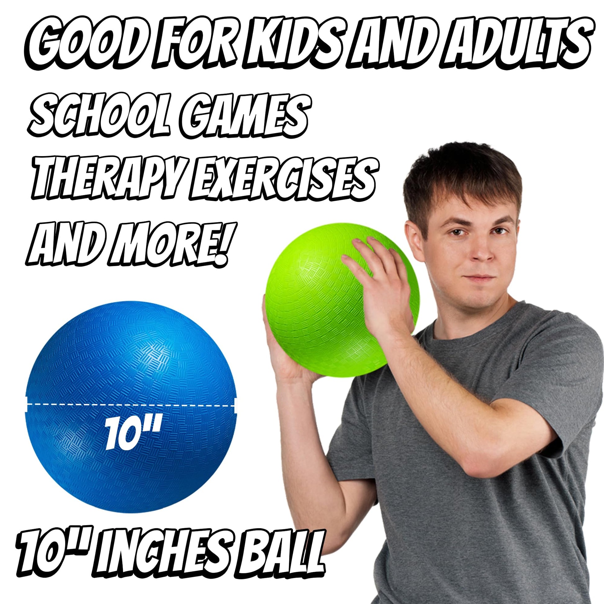 10 Inch Kickball Playground Balls - (Pack of 6) Inflatable Rubber Indoor Outdoor Bouncy Balls for Adults & Kids - Dodgeballs, Kickballs, Four Square and Handballs for School, Gym, with Hand Pump