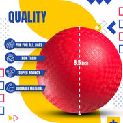 PlayBolt Playground Balls Bulk - 8.5 Inch Red Rubber Kickball Bouncy Inflatable Balls for Kids & Adults w/Hand Pump, Indoor & Outdoor Games, Kickballs, Dodgeball, Four Square, and More, (12-Pack)