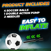 PlayBolt Soccer Ball Size 3 - Premium PVC Leather Cover - Youth Soccer Balls with Pump - Training, Practice, Match & Game Ball for Kids (Pack of 4)