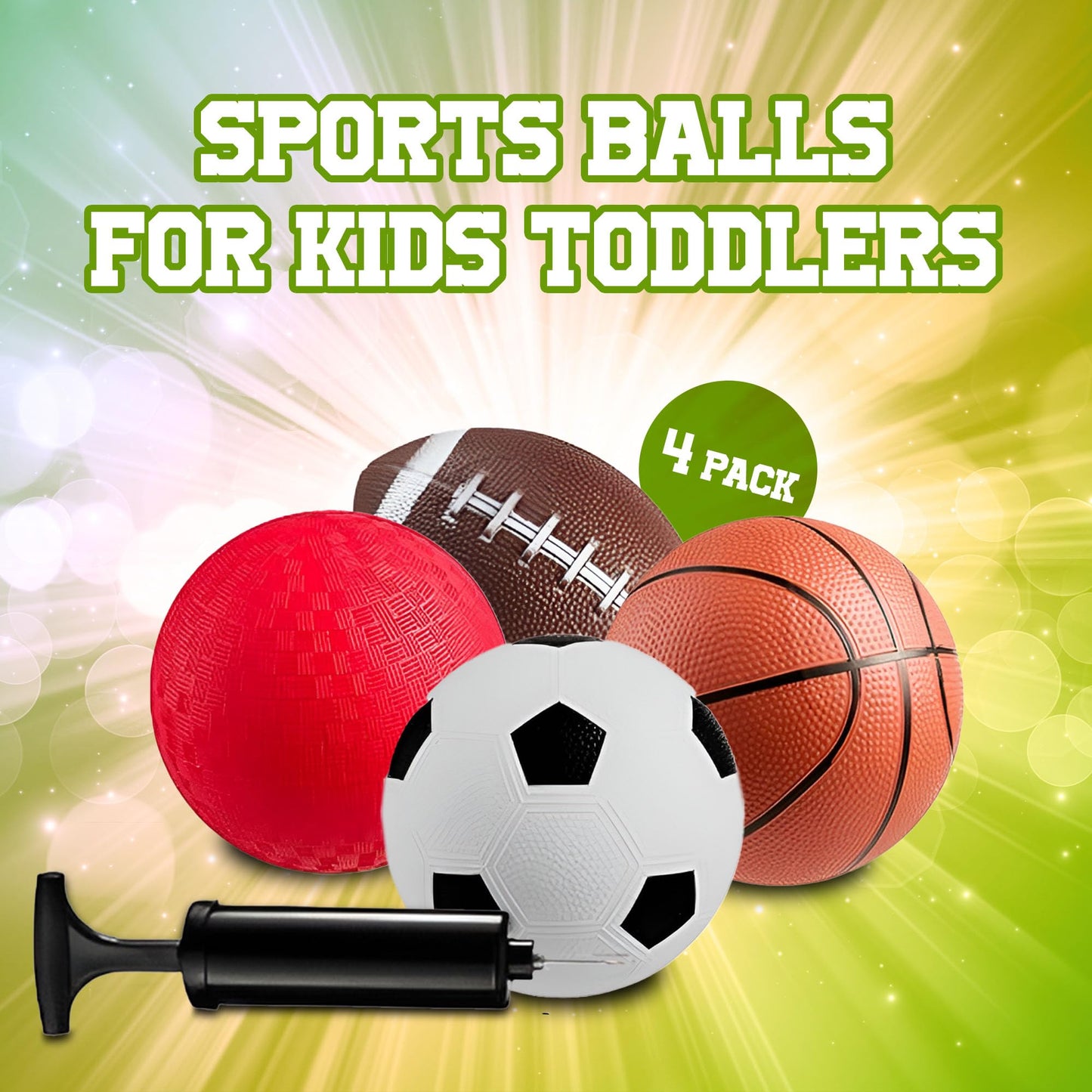 PlayBolt Sports Balls for Kids & Toddlers - 5-inch Sports Balls Set Includes Football, Small Soccer Ball, Basketball, and Playground Balls, Fun Indoors & Outdoor Toys (Hand Pump Included)
