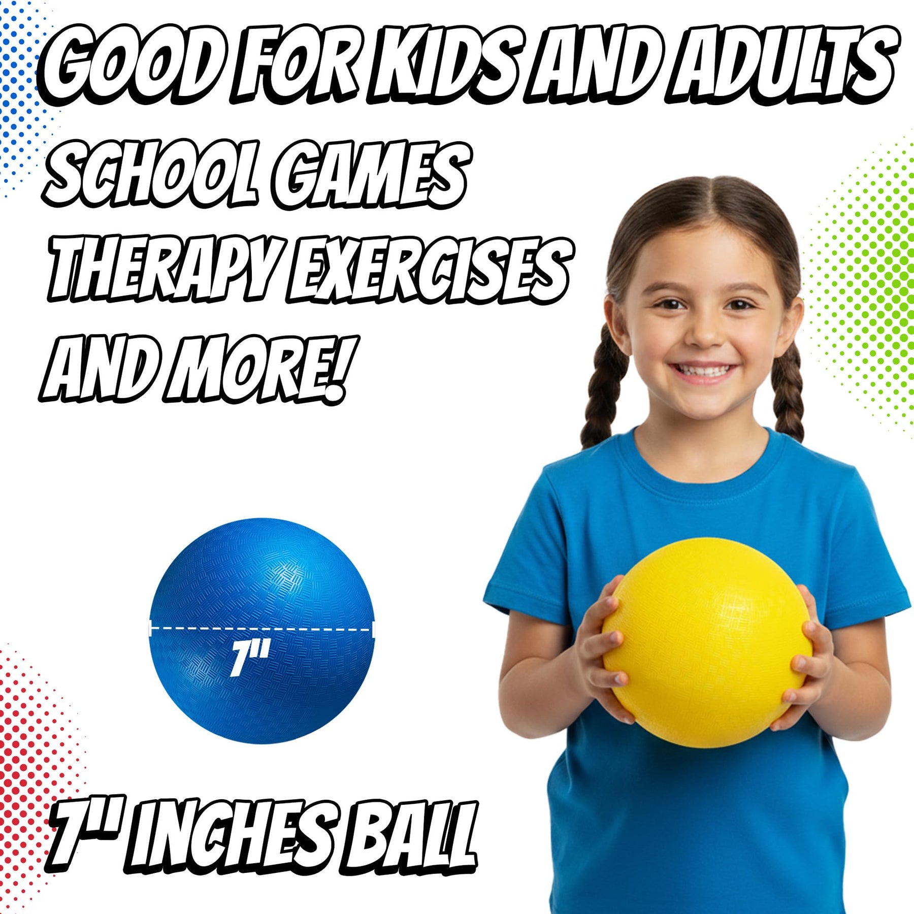Playbolt 7-inch Dodgeballs For Kids & Adults (6 Pack) - Rubber Kickball Playground Four Square Balls With Pump - Colorful Indoor Or Outdoor Play Sports Balls For School PE Class, Recess, Backyard Game