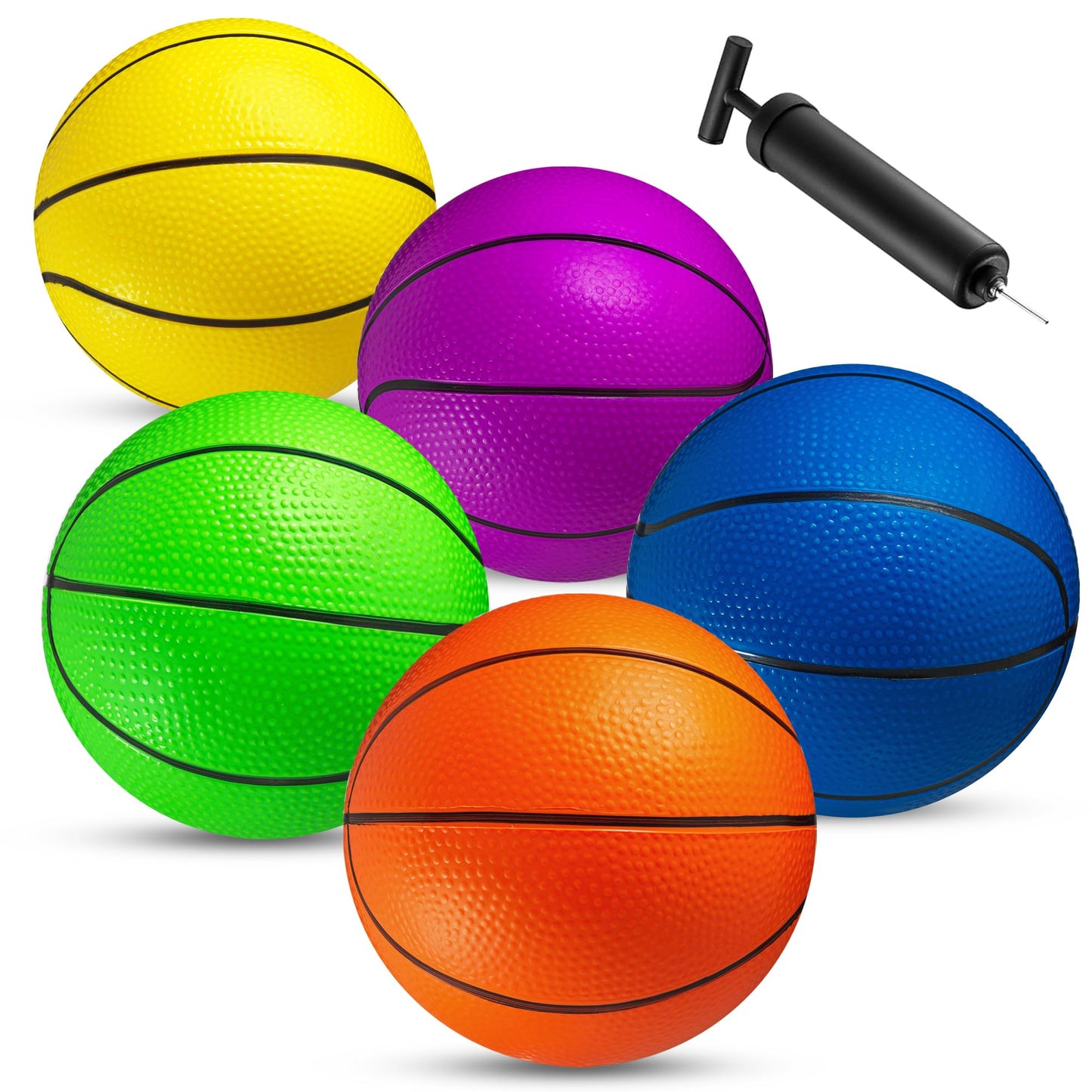 Mini Basketball Set for Kids - 6 Inch (5 Pack) w/Hand Pump - Small Size Indoor Mini Hoop Balls for Toddlers - Over The Door Basketball Games, Indoor & Outdoor, Small Hoops, Pool Play & Party Favors