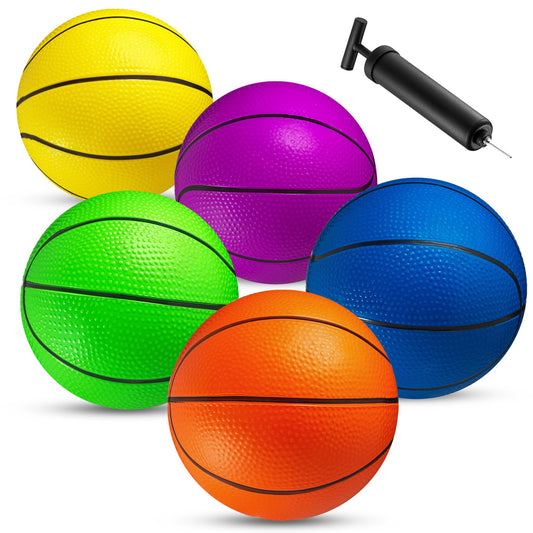 Mini Basketball Set for Kids - 6 Inch (5 Pack) w/Hand Pump - Small Size Indoor Mini Hoop Balls for Toddlers - Over The Door Basketball Games, Indoor & Outdoor, Small Hoops, Pool Play & Party Favors