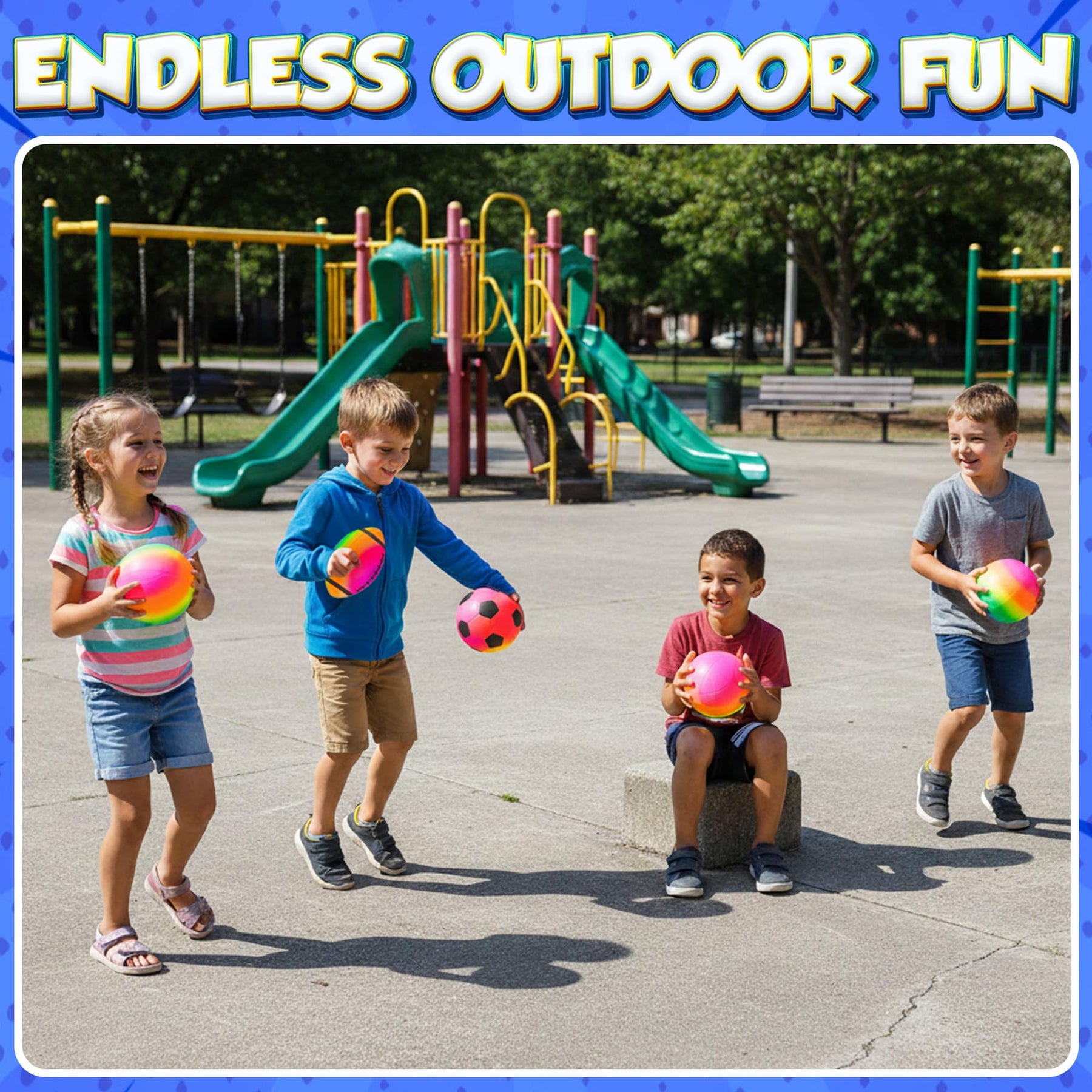 PlayBolt Sports Ball Set (4 Pack) - 5-Inch Rainbow Mini Basketball, Soccer, Football & Playground Balls w/Hand Pump - Fun Indoor Outdoor Toys for Toddlers, Little Kids, Preschoolers & Early Play