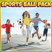 Sports Balls for Kids & Toddlers - (Pack of 4) 5-inch Sports Set Includes Football, Small Size Soccer, Basketball, and Playground Balls, Fun Indoors & Outdoor Toys (Hand Pump Included)