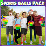 Rainbow Sports Balls for Kids & Toddlers - (Pack of 4) 8.5-Inch Neon Sport Ball Set Includes Football, Soccer, Basketball, & Playground Balls, Toy Balls for Indoor/Outdoor