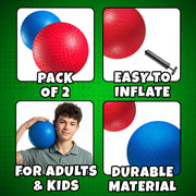 7 Inch Red & Blue Dodgeball Set - (2-Pack) with Pump - Kickball Playground Balls for Kids - Indoor & Outdoor Gym Sports Balls for Dodgeball, Four Square, PE, Recess & Backyard Games