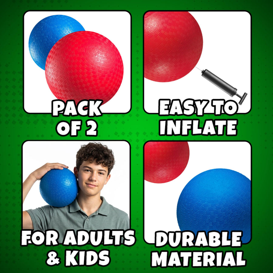 7 Inch Red & Blue Dodgeball Set - (2-Pack) with Pump - Kickball Playground Balls for Kids - Indoor & Outdoor Gym Sports Balls for Dodgeball, Four Square, PE, Recess & Backyard Games