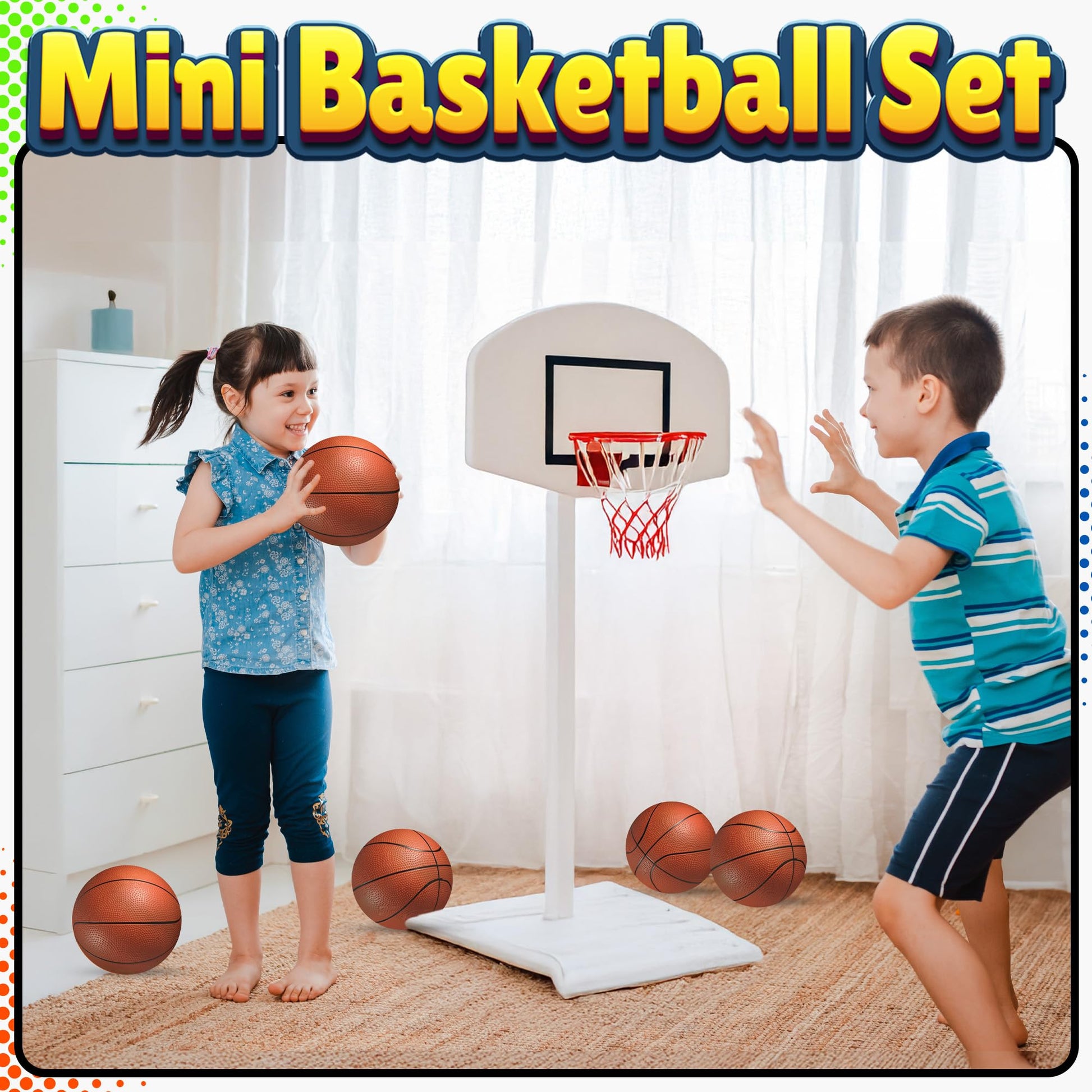 Mini Basketball Set for Kids - 6 Inch (5 Pack) w/Hand Pump - Small Size Indoor Mini Hoop Balls for Toddlers - Over The Door Basketball Games, Indoor & Outdoor, Small Hoops, Pool Play & Party Favors