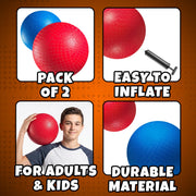 10 Inch Red & Blue Kickball Set - (2-Pack) with Pump - Large Playground Balls for Kids, Teens & Adults - Indoor & Outdoor Gym Sports Balls for Kickball, PE, Recess, Four Square & Backyard Games