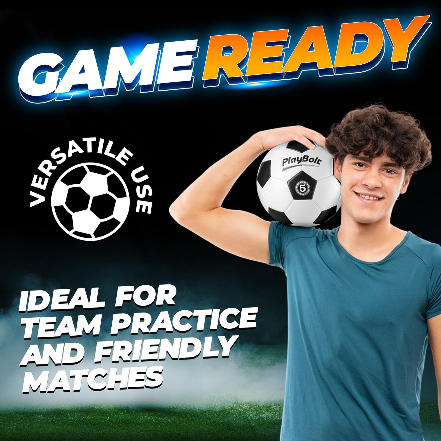 PlayBolt Soccer Ball Size 5 - Premium PVC Leather Cover - Official Size & Weight Soccer Balls with Pump - Training, Practice, Match & Game Ball for Kids, Teens & Adults (Pack of 1)